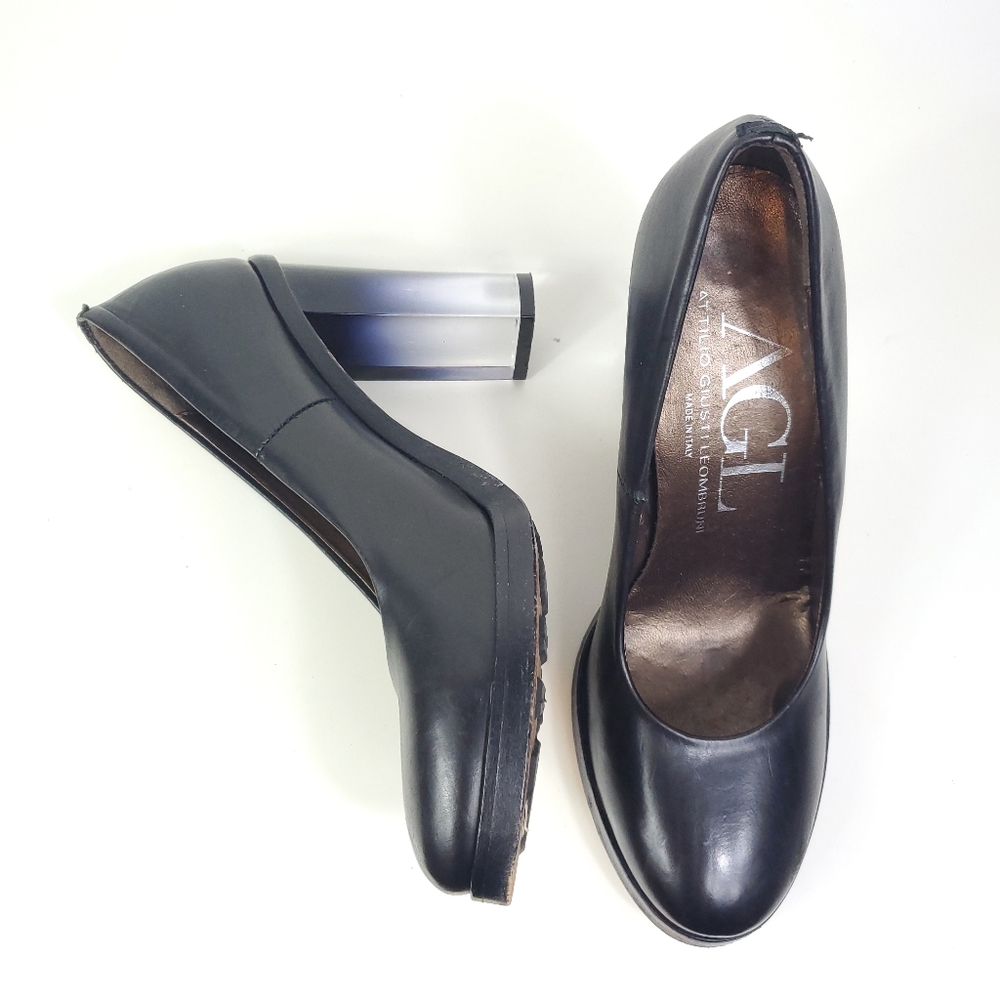 Black Leather AGL See Through Block Heel